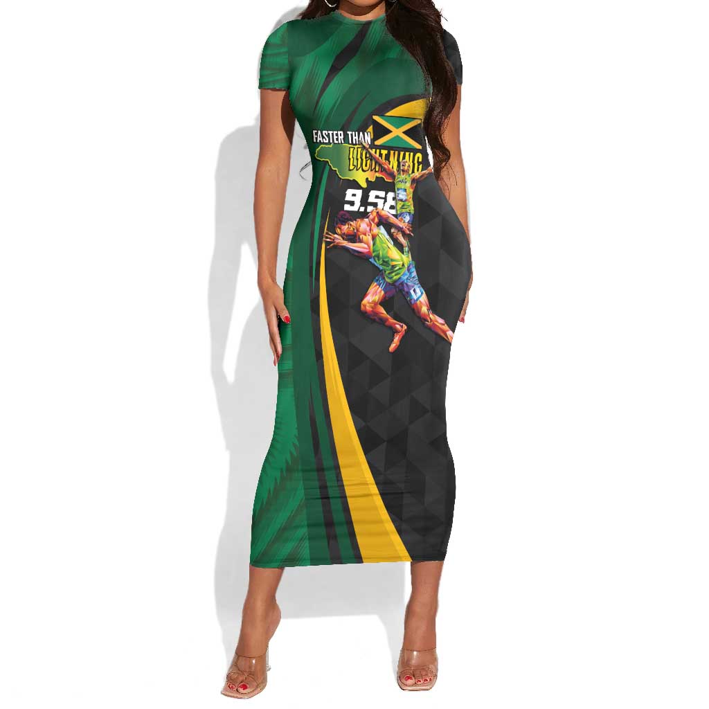 Proud of Jamaican Short Sleeve Bodycon Dress Faster Than Lightning-9.58 Seconds - African Pride