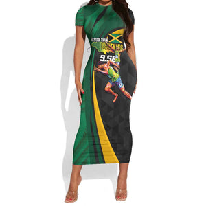 Proud of Jamaican Short Sleeve Bodycon Dress Faster Than Lightning-9.58 Seconds - African Pride