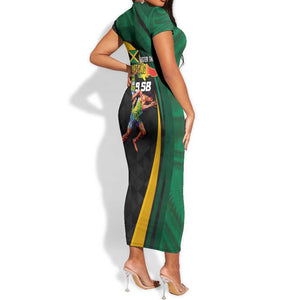Proud of Jamaican Short Sleeve Bodycon Dress Faster Than Lightning-9.58 Seconds - African Pride