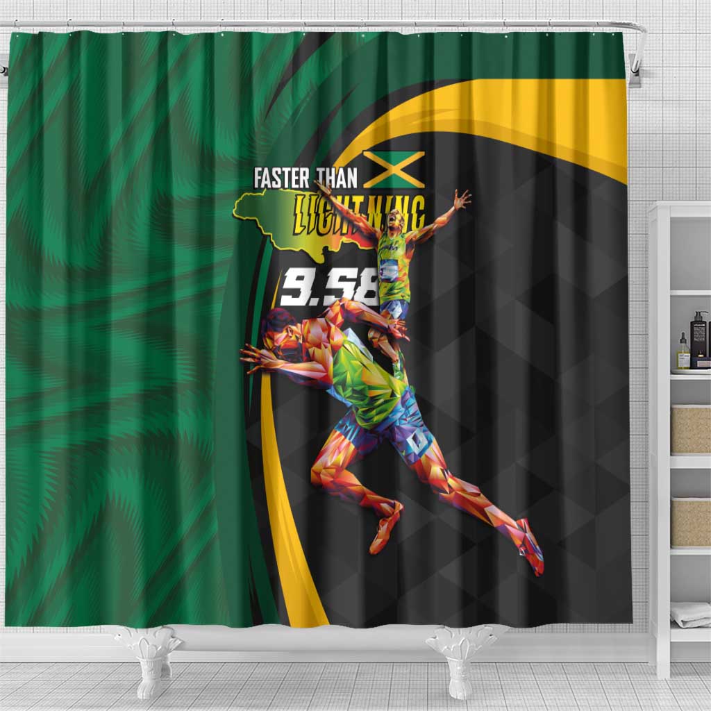 Proud of Jamaican Shower Curtain Faster Than Lightning-9.58 Seconds - African Pride