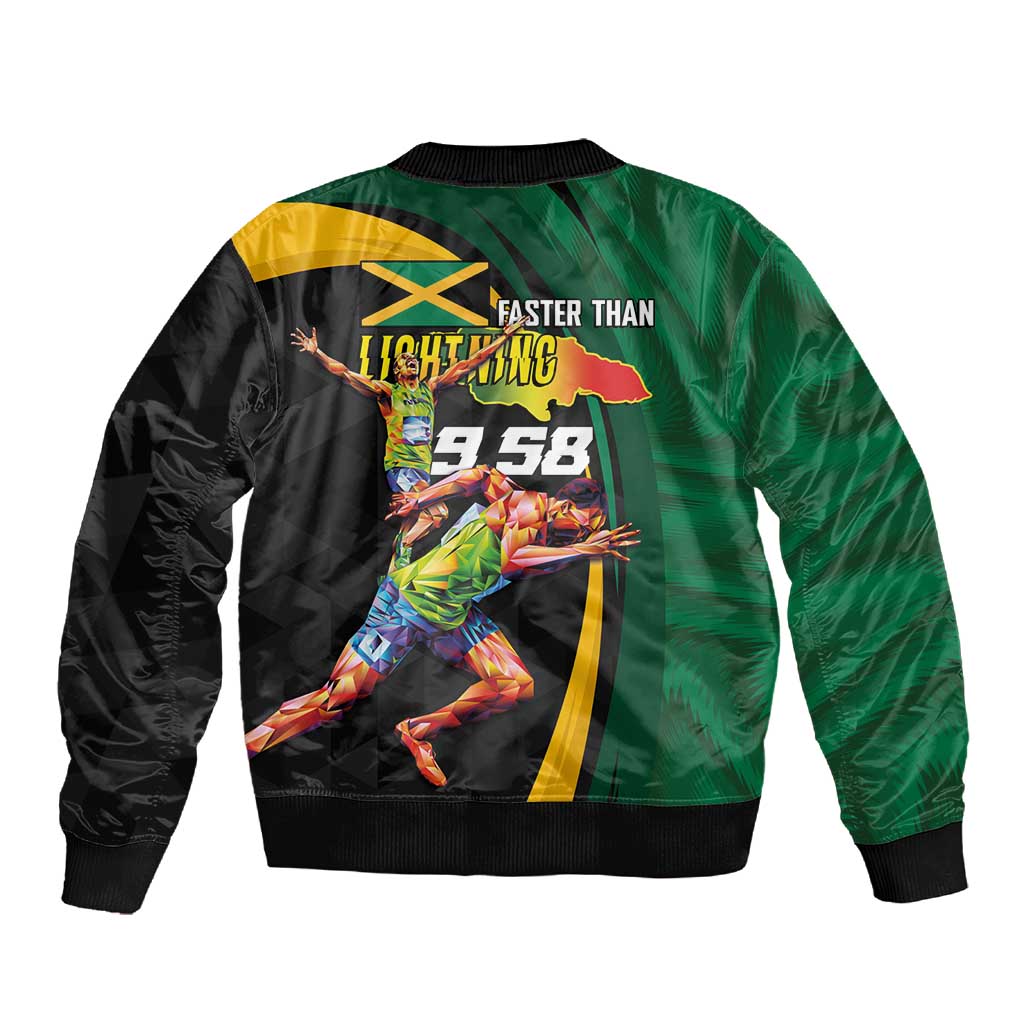 Proud of Jamaican Sleeve Zip Bomber Jacket Faster Than Lightning-9.58 Seconds - African Pride