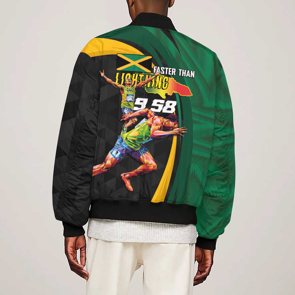 Proud of Jamaican Sleeve Zip Bomber Jacket Faster Than Lightning-9.58 Seconds - African Pride