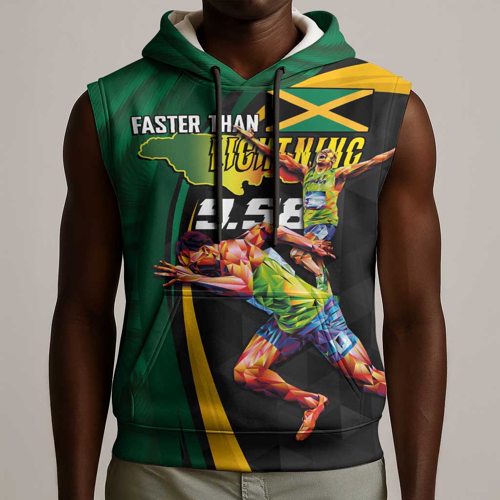 Proud of Jamaican Sleeveless Hoodie Faster Than Lightning-9.58 Seconds - African Pride