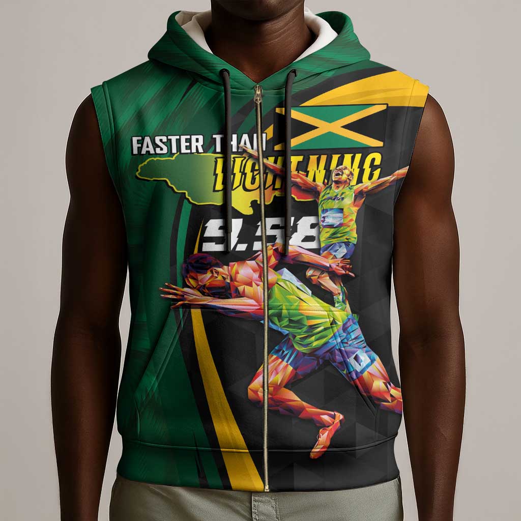 Proud of Jamaican Sleeveless Zip Hoodie Faster Than Lightning-9.58 Seconds - African Pride