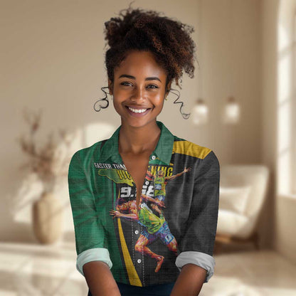 Proud of Jamaican Women Casual Shirt Faster Than Lightning-9.58 Seconds - African Pride
