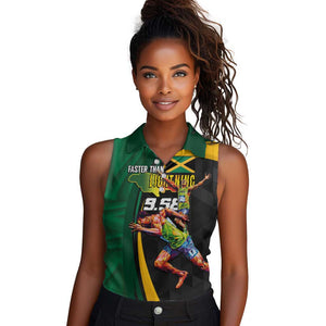 Proud of Jamaican Women Sleeveless Polo Shirt Faster Than Lightning-9.58 Seconds - African Pride