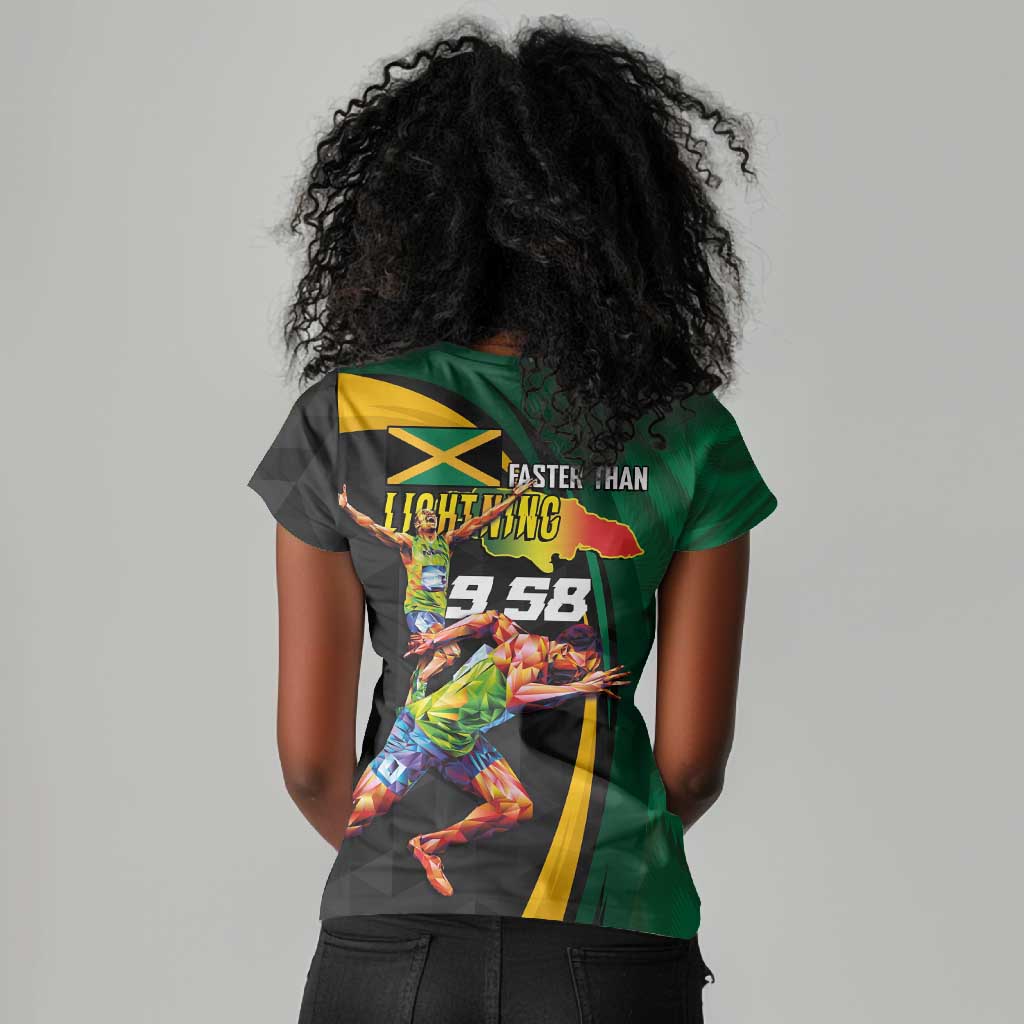 Proud of Jamaican Women V-Neck T-Shirt Faster Than Lightning-9.58 Seconds - African Pride