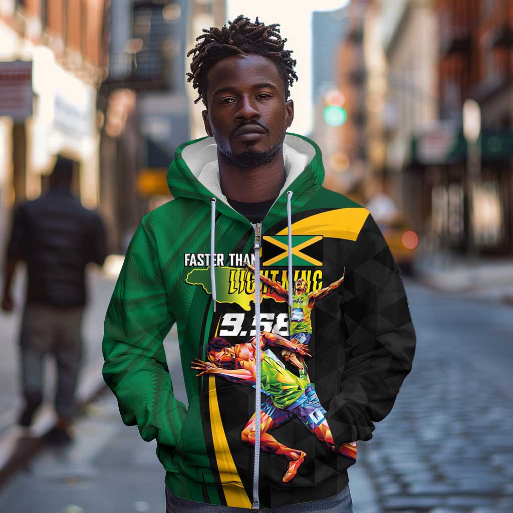 Proud of Jamaican Zip Hoodie Faster Than Lightning-9.58 Seconds - African Pride