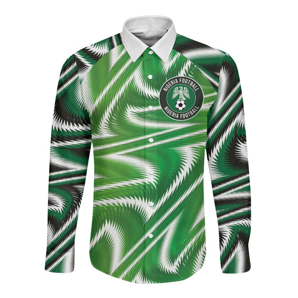 Custom Nigeria Football Long Sleeve Button Shirt Sporty Super Eagles