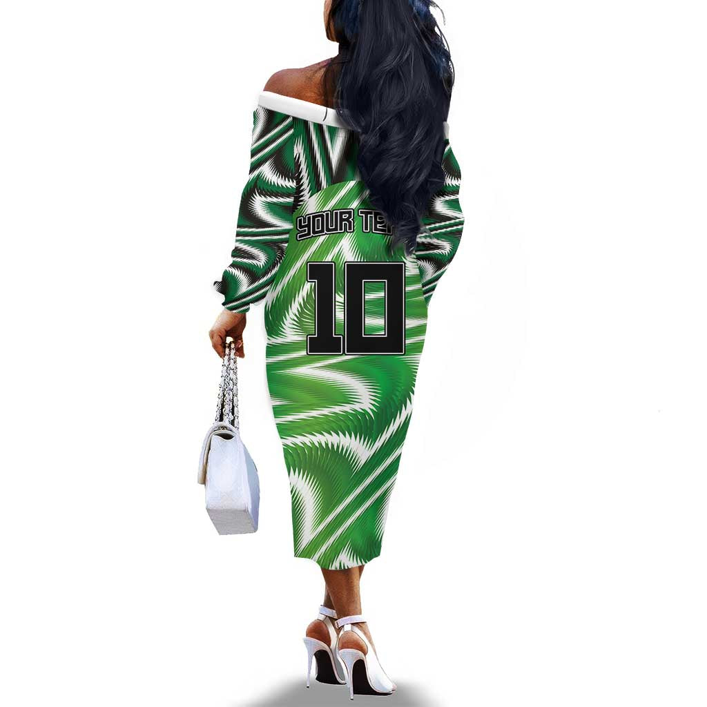 Custom Nigeria Football Off The Shoulder Long Sleeve Dress Sporty Super Eagles