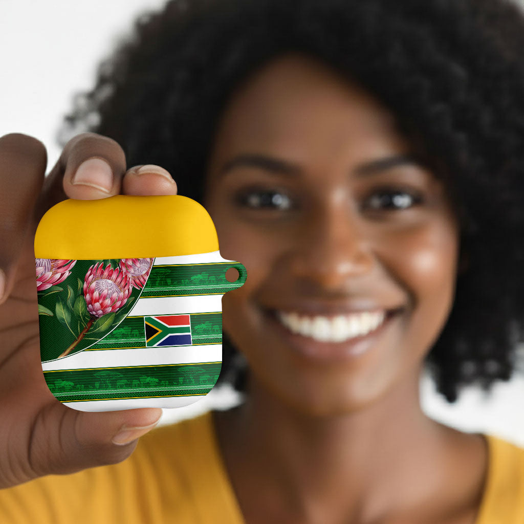 South Africa Football AirPods Case King Protea with African Heritage Stripes Style