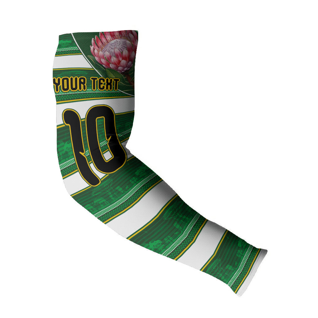 Custom South Africa Football Arm Sleeves King Protea with African Heritage Stripes Style