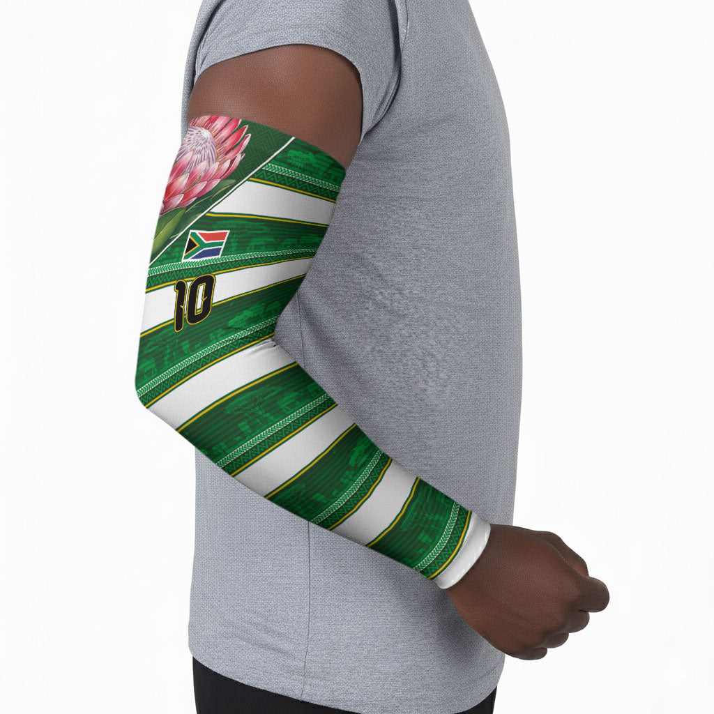 Custom South Africa Football Arm Sleeves King Protea with African Heritage Stripes Style
