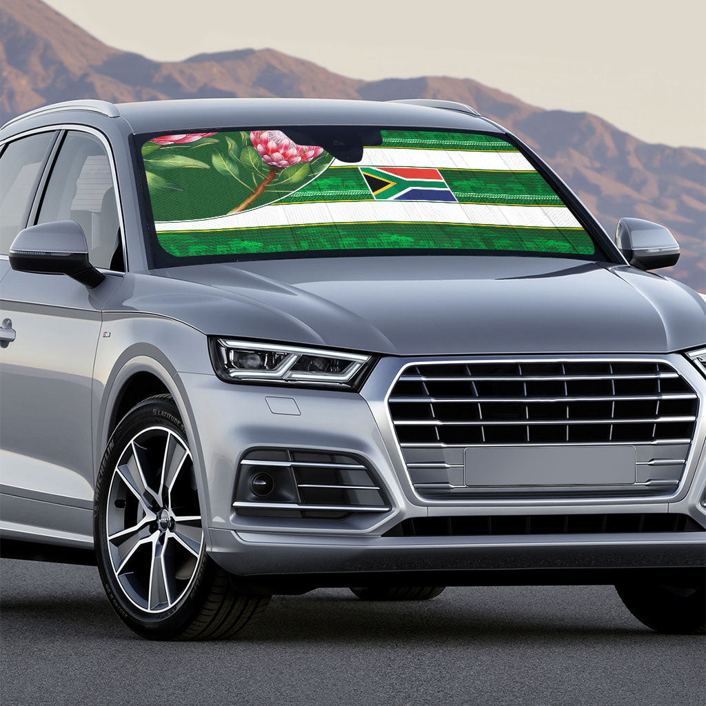 South Africa Football Auto Sun Shade King Protea with African Heritage Stripes Style