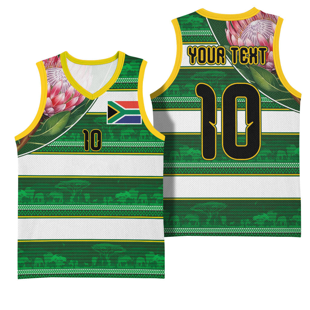 Custom South Africa Football Basketball Jersey King Protea with African Heritage Stripes Style