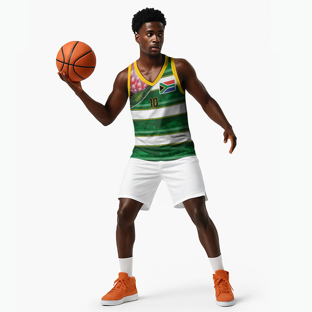 Custom South Africa Football Basketball Jersey King Protea with African Heritage Stripes Style