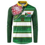 Custom South Africa Football Button Sweatshirt King Protea with African Heritage Stripes Style