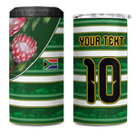 Custom South Africa Football 4 in 1 Can Cooler Tumbler King Protea with African Heritage Stripes Style
