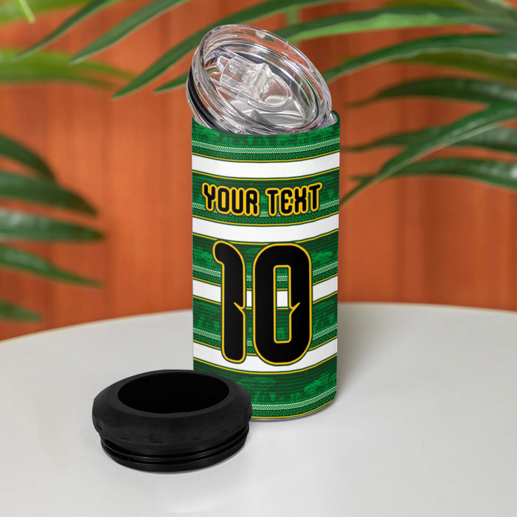 Custom South Africa Football 4 in 1 Can Cooler Tumbler King Protea with African Heritage Stripes Style