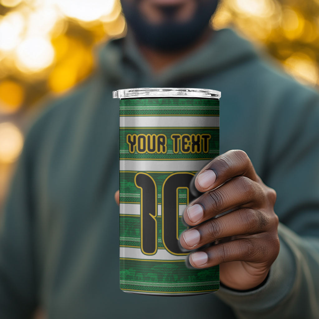 Custom South Africa Football 4 in 1 Can Cooler Tumbler King Protea with African Heritage Stripes Style