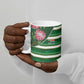 Custom South Africa Football Ceramic Mug King Protea with African Heritage Stripes Style