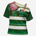Custom South Africa Football Cross Shoulder Shirt King Protea with African Heritage Stripes Style