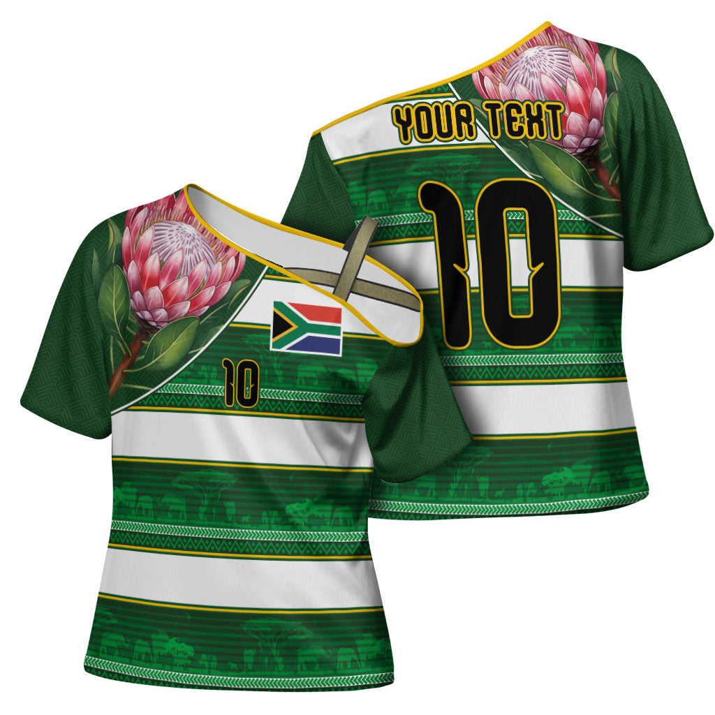 Custom South Africa Football Cross Shoulder Shirt King Protea with African Heritage Stripes Style