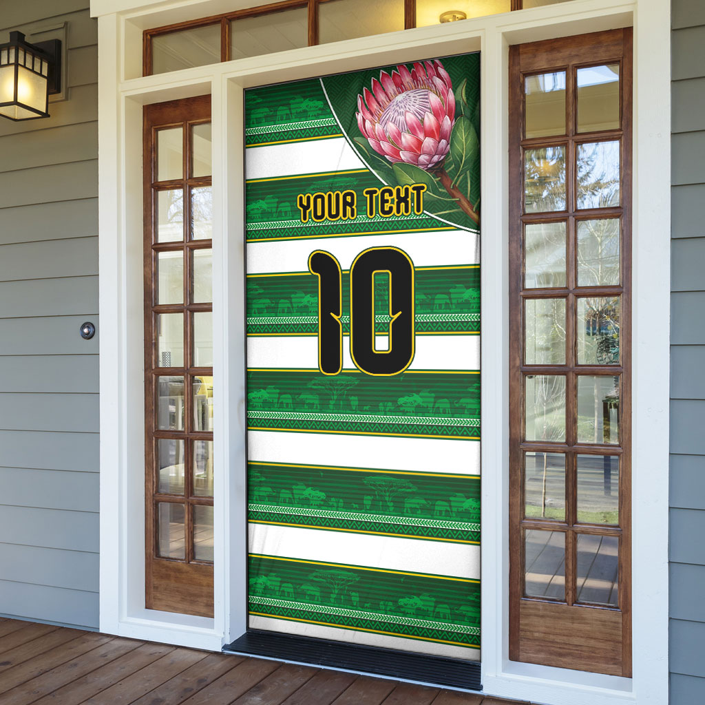 Custom South Africa Football Door Cover King Protea with African Heritage Stripes Style