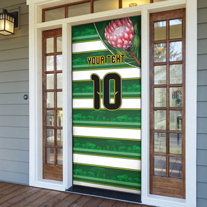 Custom South Africa Football Door Cover King Protea with African Heritage Stripes Style