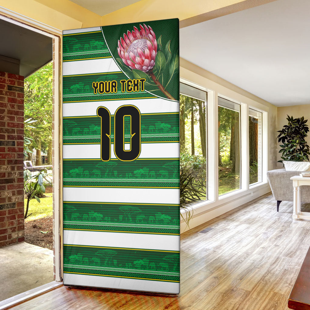 Custom South Africa Football Door Cover King Protea with African Heritage Stripes Style