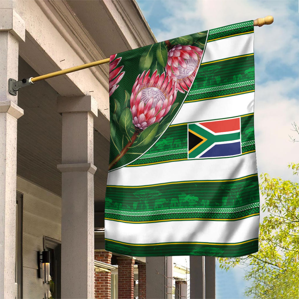 South Africa Football Garden Flag King Protea with African Heritage Stripes Style