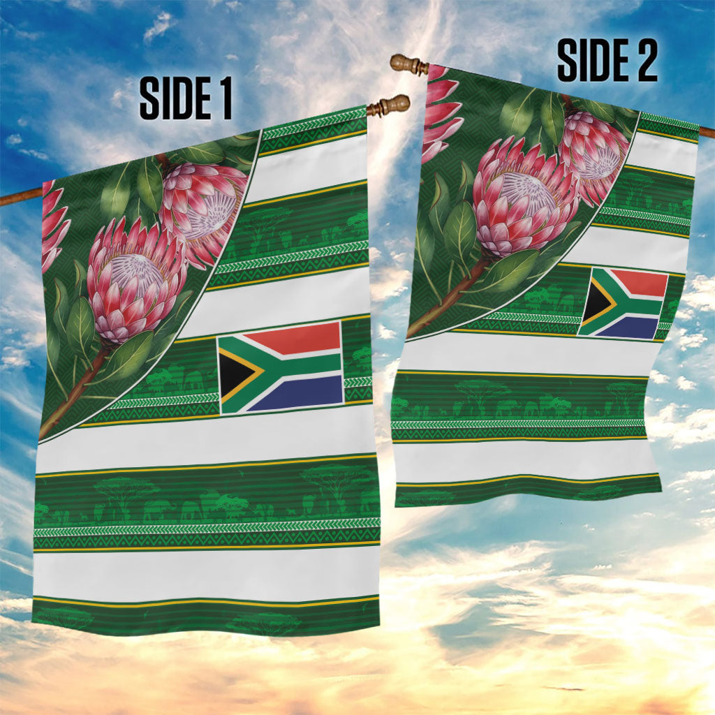 South Africa Football Garden Flag King Protea with African Heritage Stripes Style