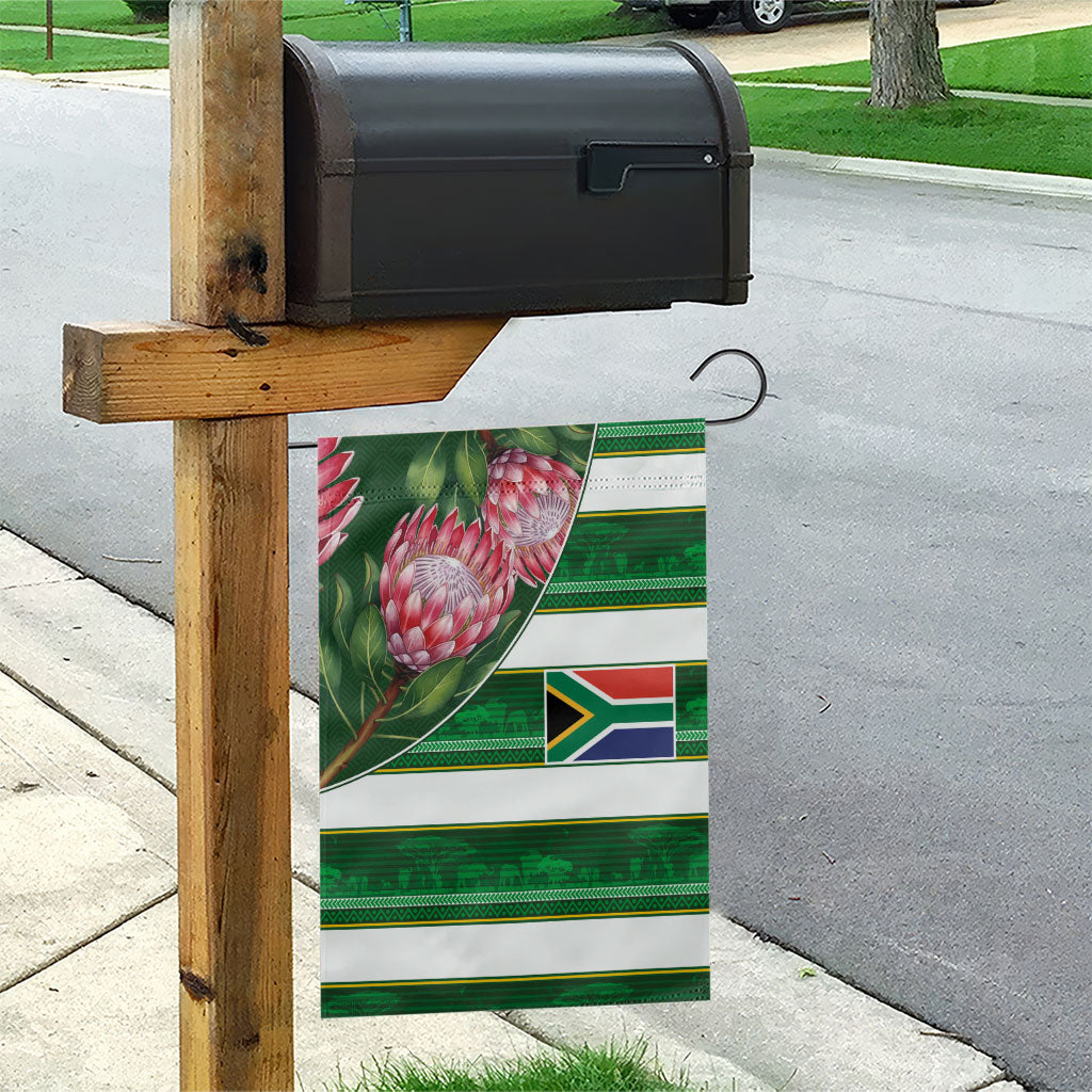 South Africa Football Garden Flag King Protea with African Heritage Stripes Style