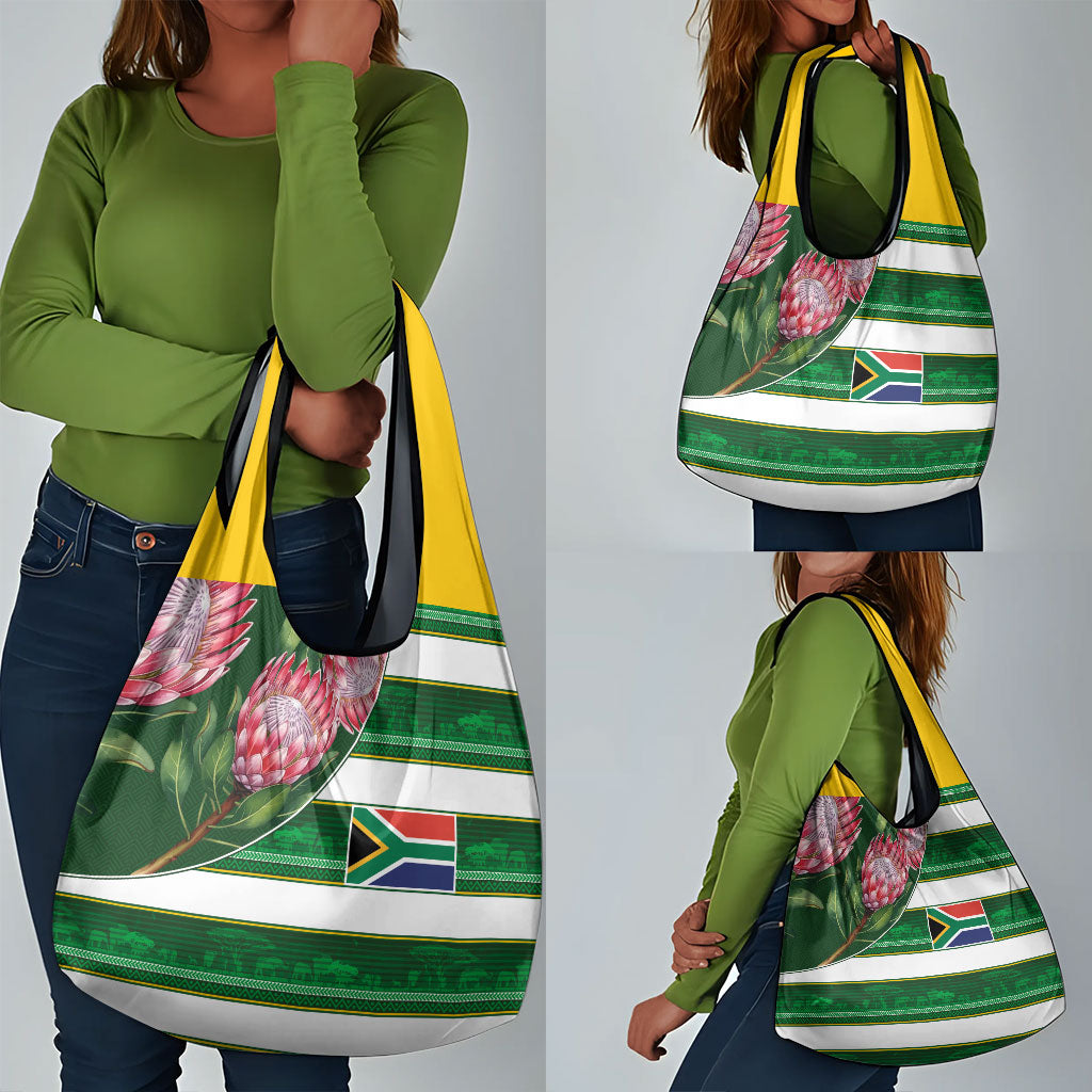 South Africa Football Grocery Bag King Protea with African Heritage Stripes Style