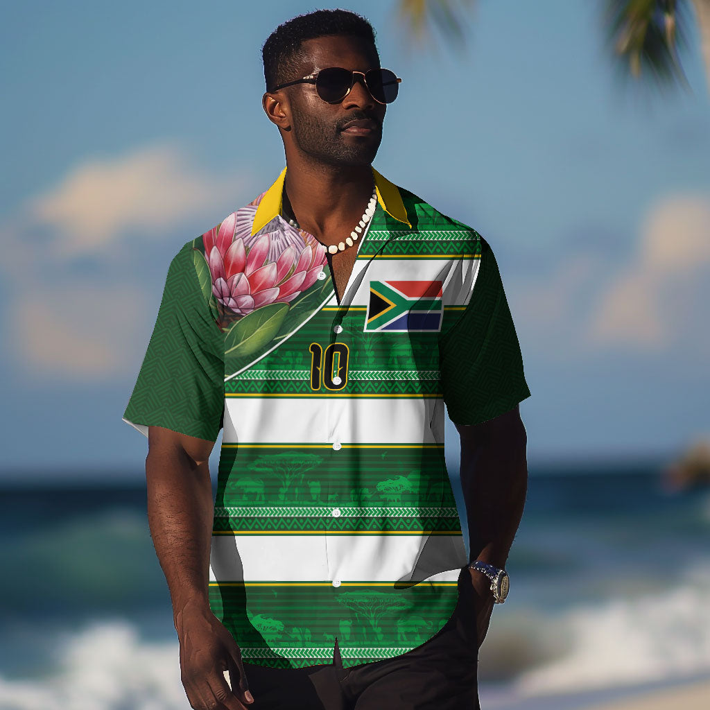 Custom South Africa Football Hawaiian Shirt King Protea with African Heritage Stripes Style