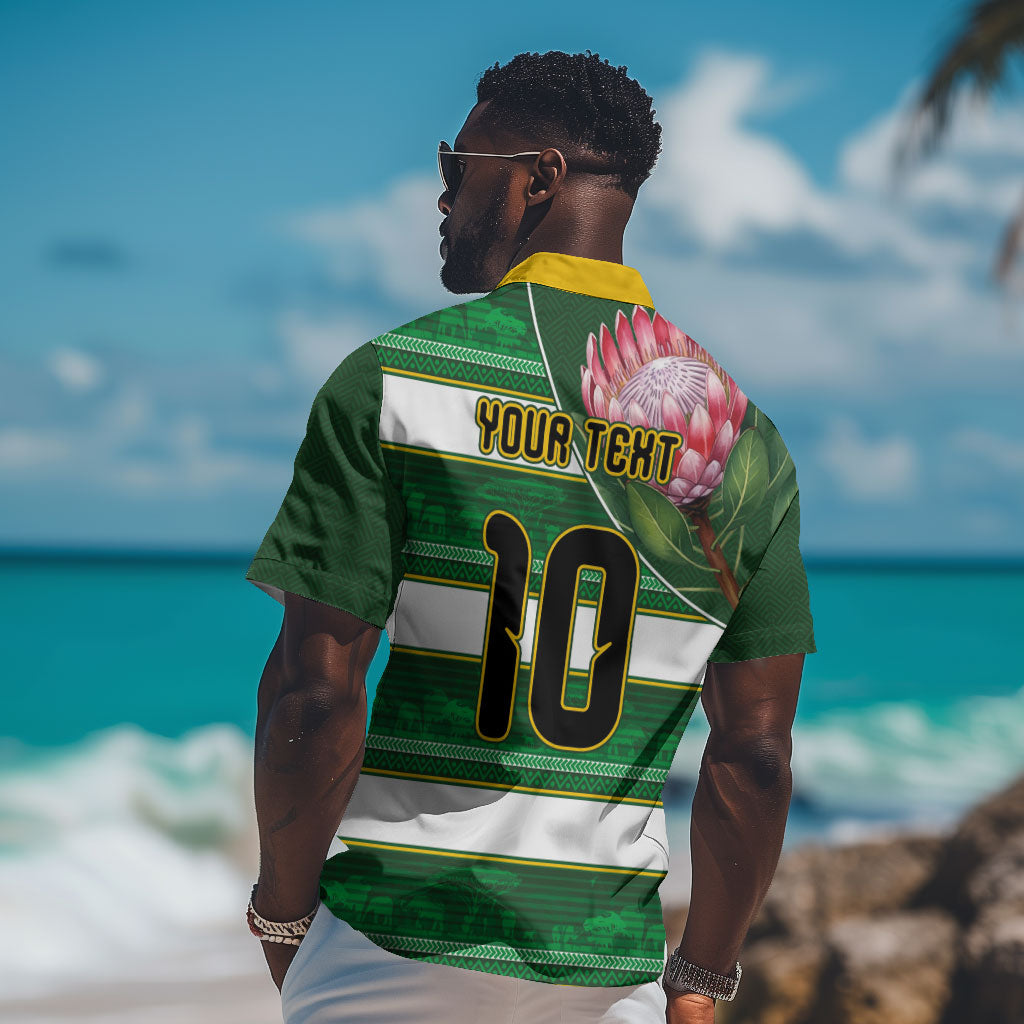 Custom South Africa Football Hawaiian Shirt King Protea with African Heritage Stripes Style