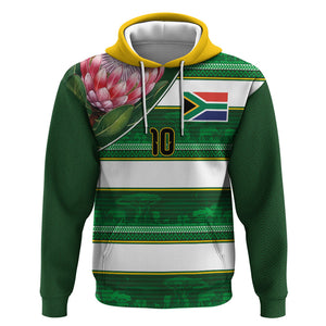 Custom South Africa Football Hoodie King Protea with African Heritage Stripes Style