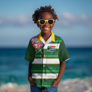 Custom South Africa Football Kid Hawaiian Shirt King Protea with African Heritage Stripes Style