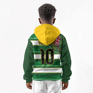 Custom South Africa Football Kid Hoodie King Protea with African Heritage Stripes Style