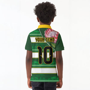 Custom South Africa Football Kid Polo Shirt King Protea with African Heritage Stripes Style