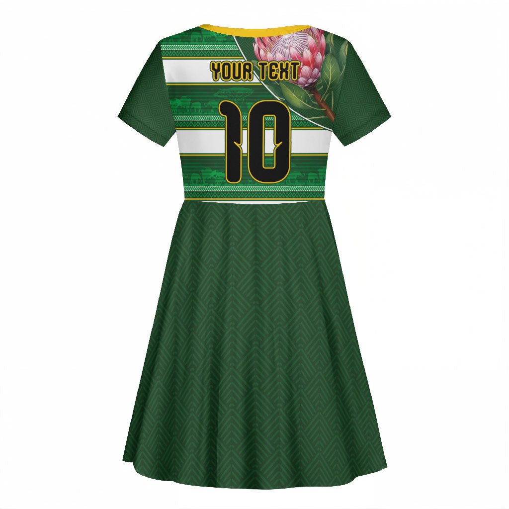 Custom South Africa Football Kid Short Sleeve Dress King Protea with African Heritage Stripes Style