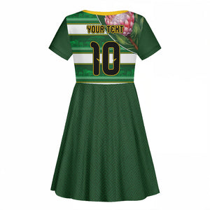 Custom South Africa Football Kid Short Sleeve Dress King Protea with African Heritage Stripes Style