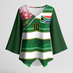Custom South Africa Football Kimono Sleeve Blouse King Protea with African Heritage Stripes Style