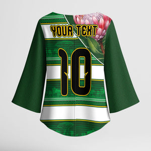 Custom South Africa Football Kimono Sleeve Blouse King Protea with African Heritage Stripes Style