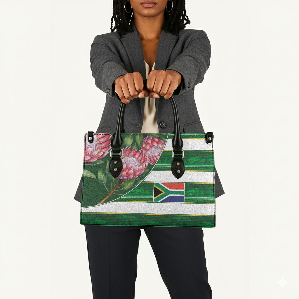 South Africa Football Leather Bag King Protea with African Heritage Stripes Style