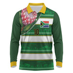 Custom South Africa Football Long Sleeve Polo Shirt King Protea with African Heritage Stripes Style