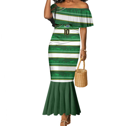 Custom South Africa Football Mermaid Dress King Protea with African Heritage Stripes Style