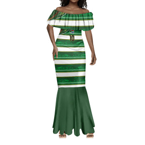 Custom South Africa Football Mermaid Dress King Protea with African Heritage Stripes Style