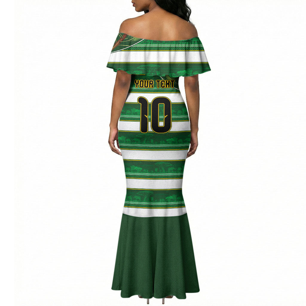 Custom South Africa Football Mermaid Dress King Protea with African Heritage Stripes Style