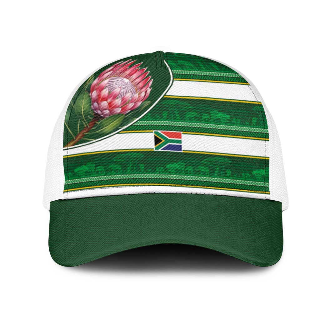 South Africa Football Mesh Trucker Cap King Protea with African Heritage Stripes Style